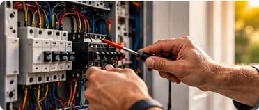 Electrician working on a breaker panel